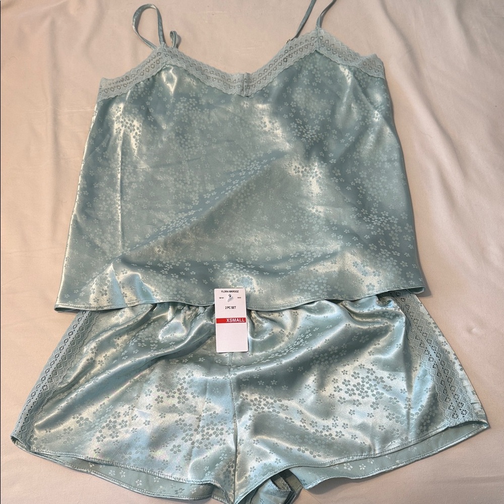 Flora Nikrooz 2-Piece Light Blue Satin Pajama Set! NWT!!
